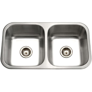 Houzer Elite 31 inch Stainless Steel Undermount 50/50 Double Bowl Kitchen Sink with Strainer & Grid